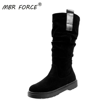 

MBR FORCE New Fashion Vintage ladies round toe women knee-high boots plus size 34-43 woman shoes Motorcycle Platform long Boots
