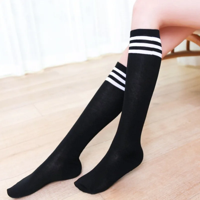 Medias largas a rayas blancas negras para mujer, calcetines encima de rodilla de algodón cálido, medias altas hasta el muslo sexys para otoño e invierno, 1 par, 2021 - AliExpress
