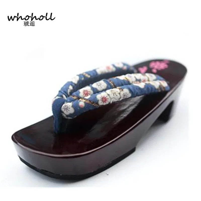 

Whoholl Women Sandals Flip-flops 2018 Summer Wedge Sandals Cosplay Kimono Shoes Japanese Clogs Wooden Geta Red Slippers Wmgt-578