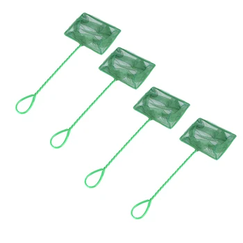 

4pcs/set 3" Aquarium Fish Net Green Portable Long Handle Aquarium Fish Tank Fishing Net Square Pocket Catch Nets Cleaning Tools