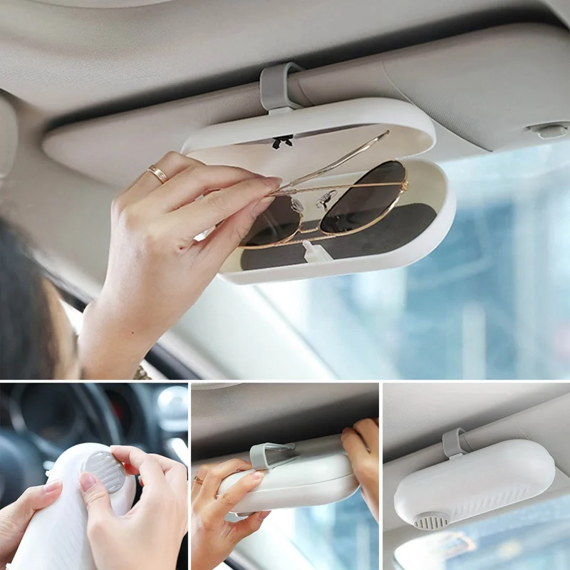 

Multifunction Car Sun Visor Sunglasses Case Holder With Fragrance Perfume Auto Glasses Box Clamp Storage Interior Organizer