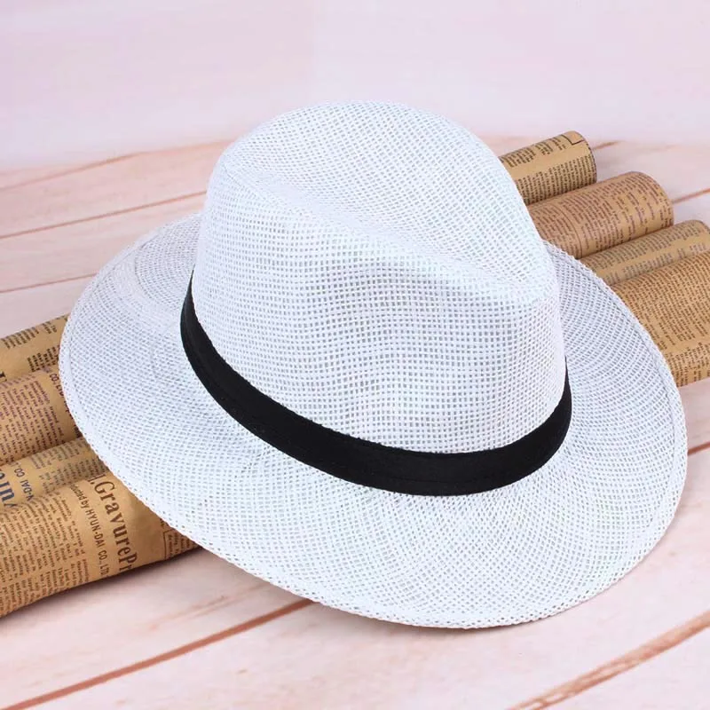 Men Straw Panama Hat Handmade Cowboy Cap Summer Beach Travel Sunhat SER88