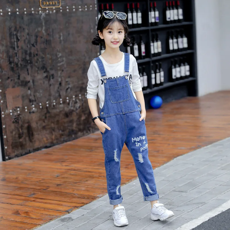 only Bib jeans YK1066 джинсовый костюм на лямках для девочек Новинка 20120 года; сезон осень; детский модный джинсовый костюм на лямках с буквенным принтом и длинными рукавами среднего и большого размера - Цвет: only Bib jeans