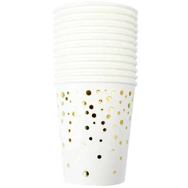 White Gold Dot Plates Cups Napkins Disposable Tableware for Happy Birthday Party Supplies Wedding Bronzing Dot Party Favors