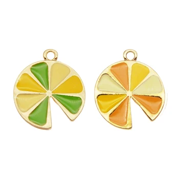 

Julie Wang 6PCS Enamel Orange Charms Alloy Gold Tone Artificial Fruit Lemon Slice Pendants Bracelet Jewelry Making Accessory
