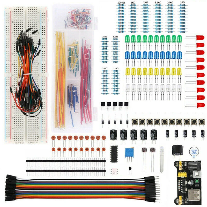 Электронный компонент, базовый стартовый комплект с кабелем, резистор, конденсатор, светодиодный потенциометр, 830 точки связи, макетная плата