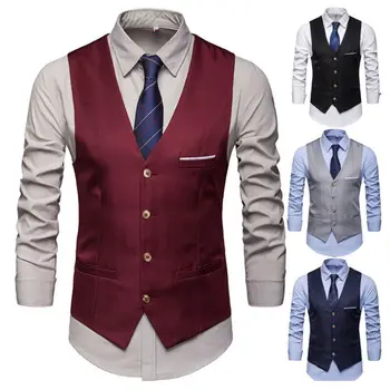 

Men Formal Tuxedo Waistcoat Male Solid Color Ceremony Business Office Dress Vest New Fashion Style Plus Size