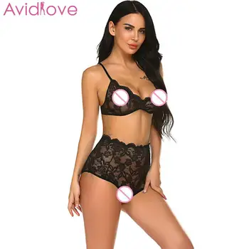 

Women Lace Floral Sexy Spaghetti Strap Lingerie Pajamas Set