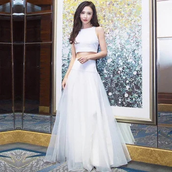 

New Summer Two pieces Simple Wedding Dresses Elegant Elegant Boho White/Ivory Tulle Party Bridal Gowns Romantic vestido 2020