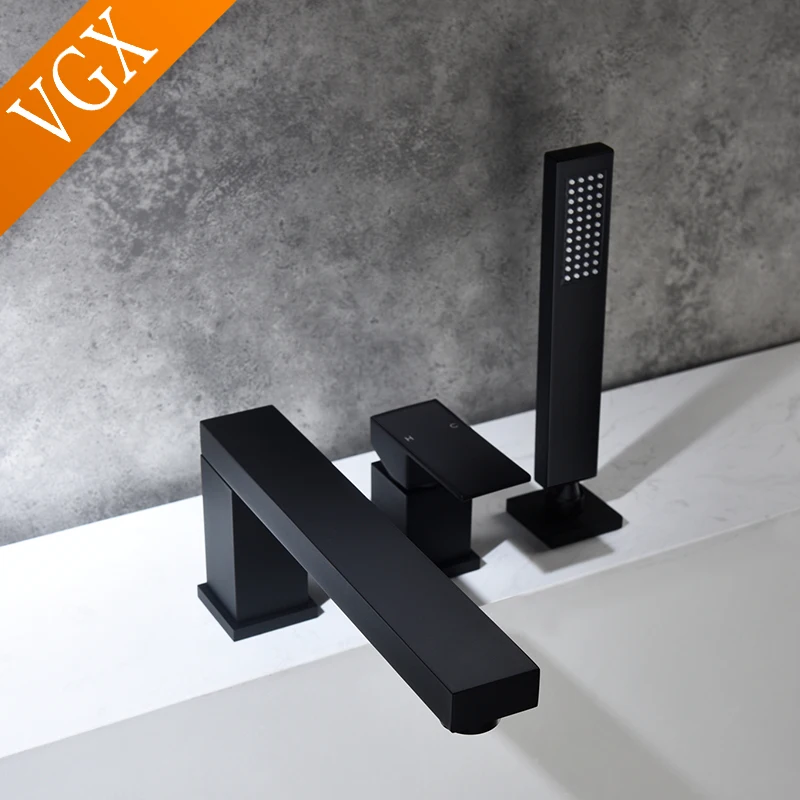 VGX Bathtub Faucet with Handheld Shower Bathroom Shower Faucet Single Handle Bath Mixer Brass Bath Shower System Set Mixer Tap 2