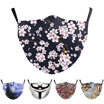 

New Fashion Cartoon Plum Blossom Print Maska Anti Dust Protective Mouth Mask Reusable Child Adjustable Durable Masks Men Women