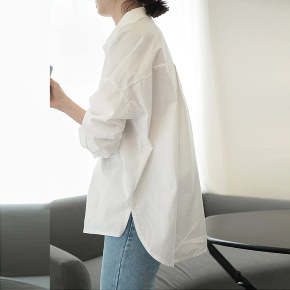 Autumn Spring Female Basic Simple White Oversize Loose Blouses Fall Korean Style Long Sleeve Office Ladies Blouses Leisure Tops - 4.00031E+12