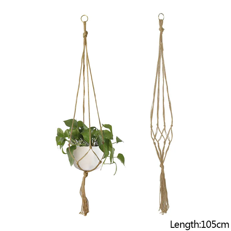 90-122cm Handmade Flower Pot Net Bag Braided Home Vintage Decor Plant Hanging Basket Knotted Rope Garden Plant Hanger Pot Tray