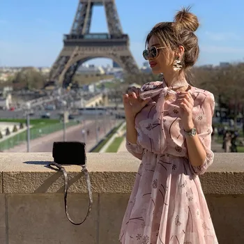 

Lace Up Tie Pleated Floral Women Mini Dress Mesh Long Sleeve High Waist Female Short Dress Spring 2020 Summer Ladies Sundress