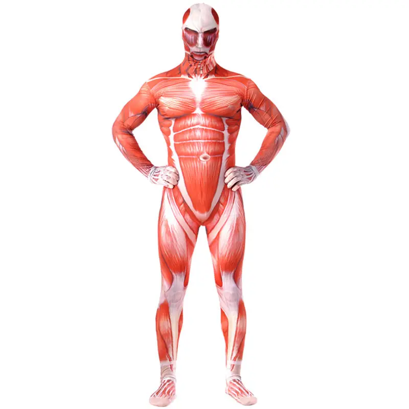 

Anime Attack On Titan Men Cosplay Costume Bertolt Hoover Titans Muscle Muscular Suit Bodysuit Flesh Zentai Halloween Costume