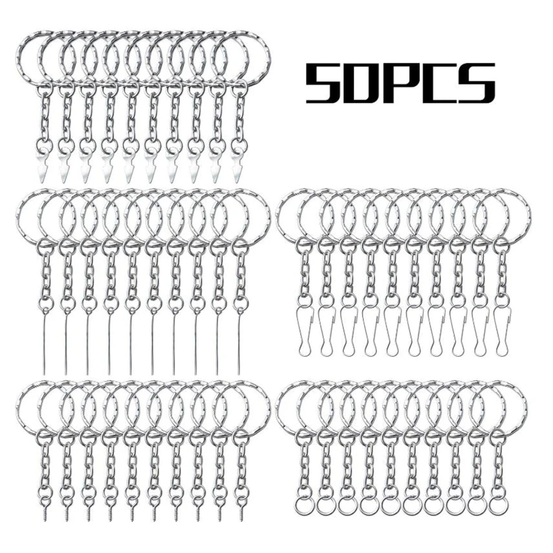 50 Pieces Metal Key Chain Rings Set Jump Rings Flat Metal Split Key