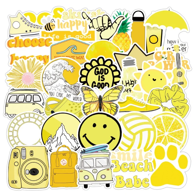 

3Set =150PCS Yellow Small Fresh Sticker Waterproof Trolley Case Scooter Notebook Water Cup Refrigerator Stickers