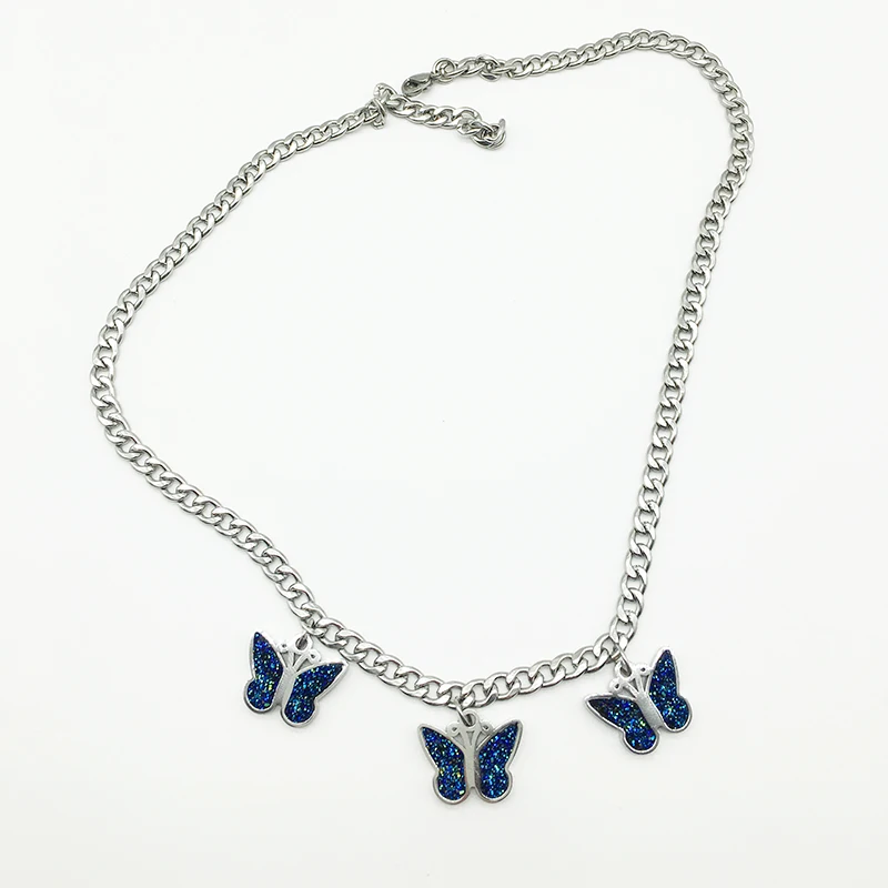 100 Stainless Steel Three Butterfly Choker Necklaces For Women Punk