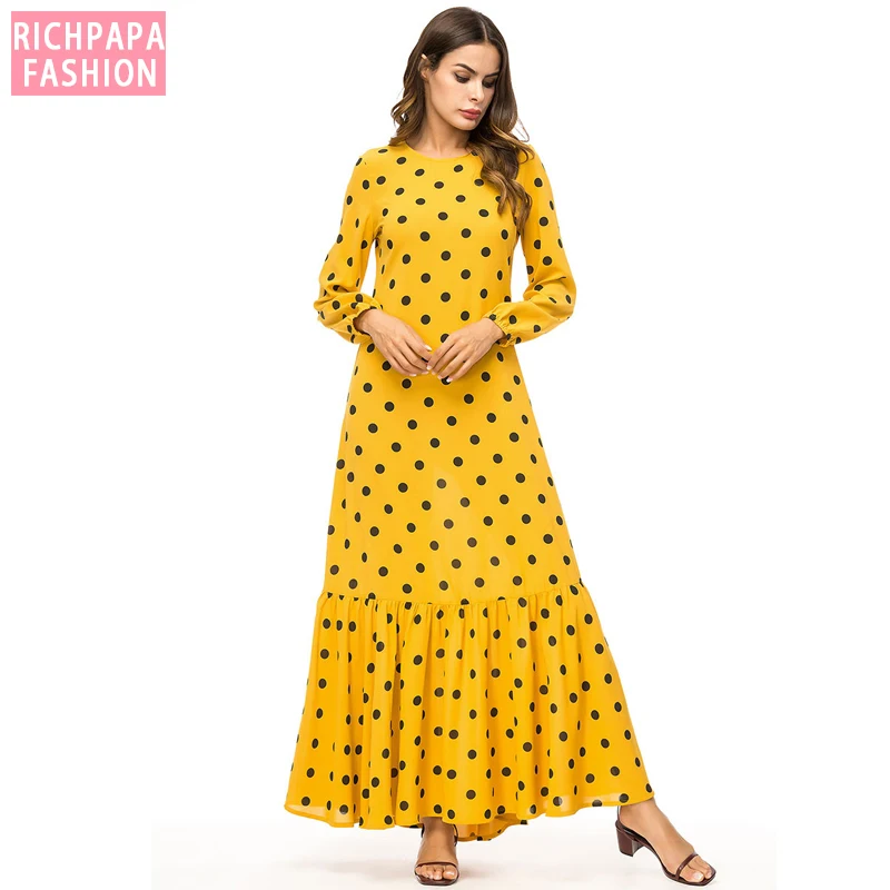 Vestidos, весеннее платье в горошек, Арабский мусульманский хиджаб, женские платья абайя, халат, Дубай, кафтан, Elbise, турецкая исламская одежда