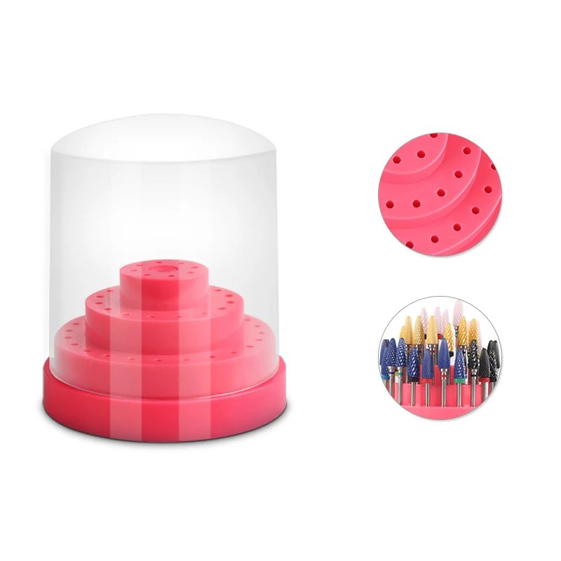 

48 Holes Nail Art Drill Grinding Head Display Case Pink Plastic Storage Container Box Nail Drill Bits Holder