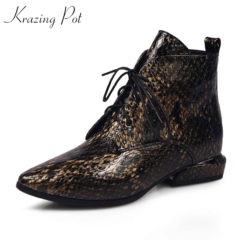 

krazing pot prints skin genuine leather vintage chic pointed toe keep warm low heels gorgeous superstar fashion ankle boots l5f3
