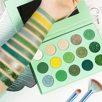 

No logo 15 Colors Green Beauty Glazed Eyeshadow Palette Glitter Eyeshadow Matte Giltter Long Lasting Makeup Pigment Palette