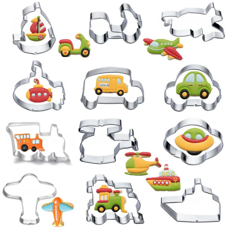 1pcs patisserie Traffic Bus Train Motorcycle Cruise Ship Cookie Cutters Fondant Cake Decor Tools emporte piece biscuit Mould DIY Cookie Cutter Baking Mold Cookie Mould Baking Decorating Tools