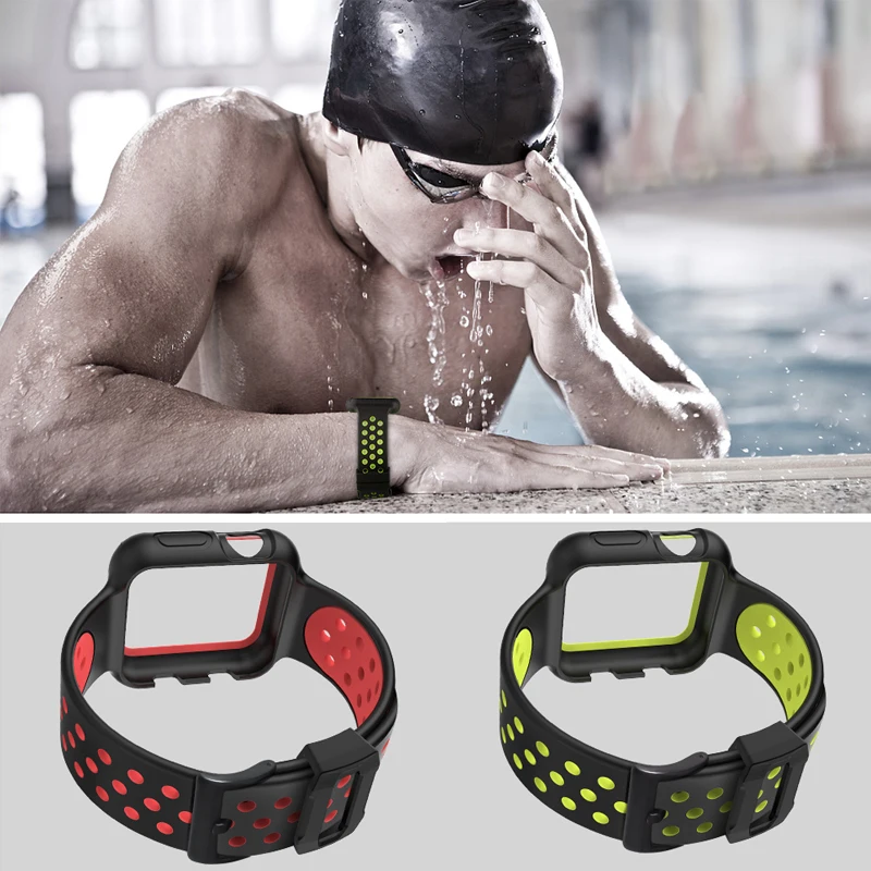 Силиконовый спортивный ремешок + чехол для часов Apple watch Series 3/2/1 браслет Nike iwatch correas