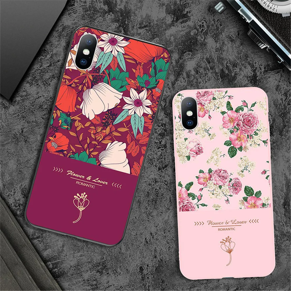 Lovebay элегантные розовые чехлы для телефонов с изображением цветов для iPhone 11Pro Max X XR Xs Max мягкая задняя крышка из ТПУ с листьями для iPhone 11 6 6 S 7 8 Plus