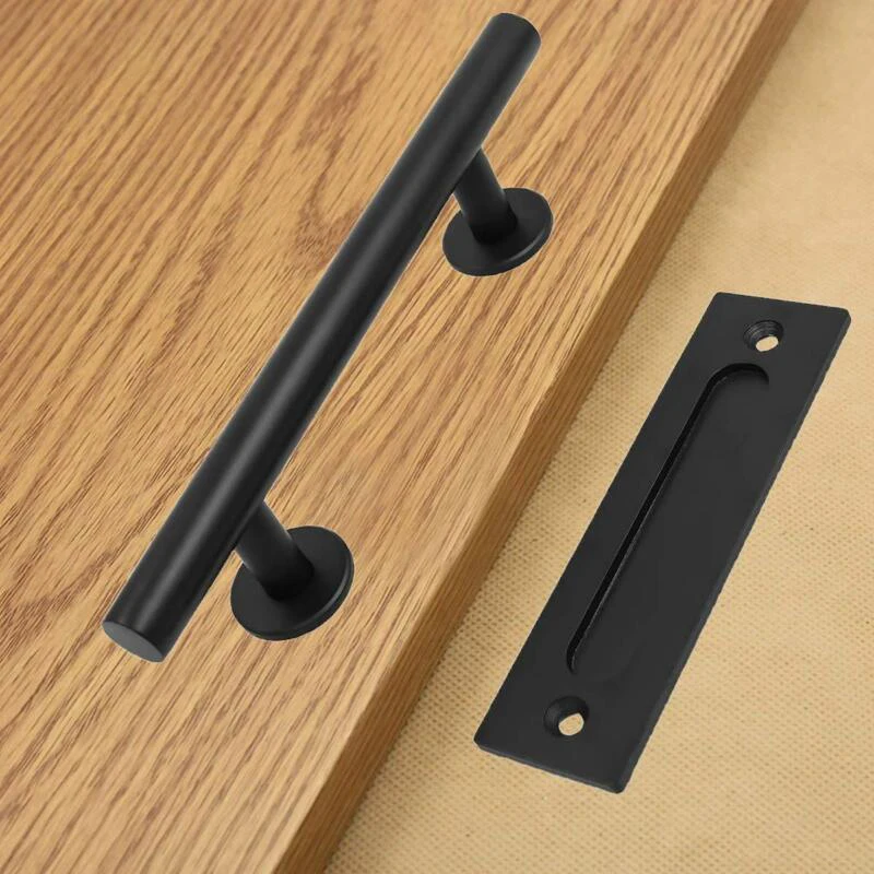 Hardware Sliding Barn Wooden Door Handle Set With Screw Pull And Push Cast Iron