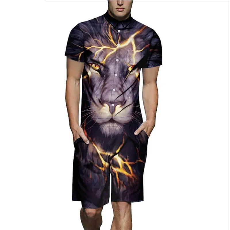 men romper 12 Мужской цельный комбинезон с 3D принтом, короткий рукав, лето, короткие комбинезоны костюмы с карманами, повседневные мужские костюмы - Цвет: men romper 12