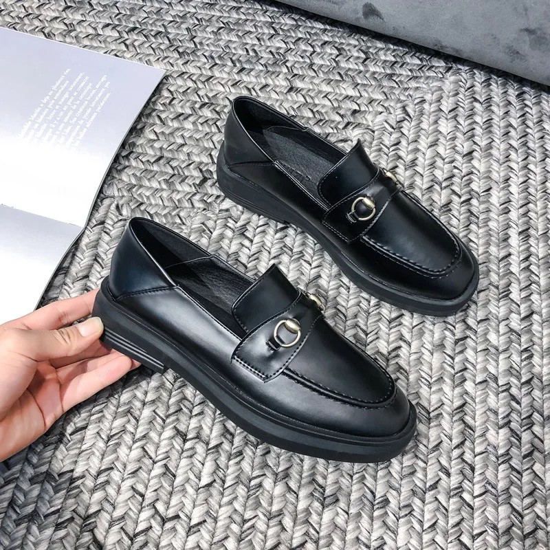

Small Leather Shoes Women's British-Style Slip-on Lazy Double Purpose Loafers 2020 Spring And Autumn New Style Flat Shallow Mout