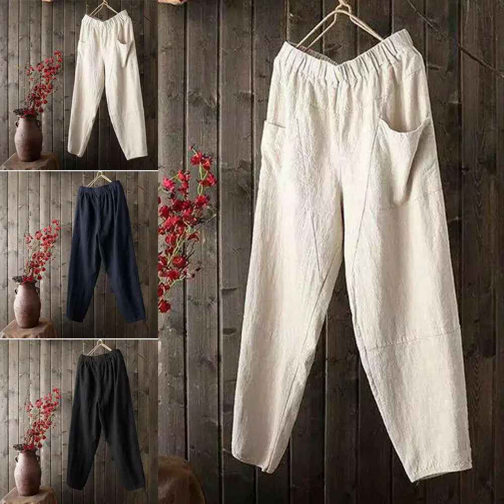 

1PC Ankle-Length Harem Pants Mens Linen Loose Slacks Pants Beach Drawstring Yoga Sports Casual Trousers Casual Loose 3 color