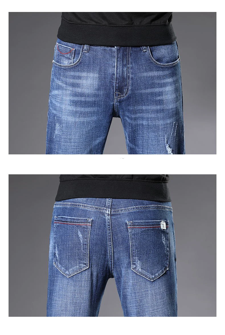 Джинсы осенние классические штаны, мужские джинсы обтягивающие мужские брюки джинсовые уличные джинсы для Slim Fit Дизайнерские повседневные Прямые MOOWNUC