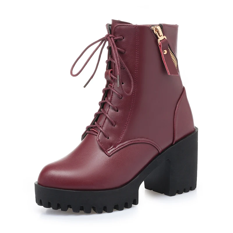 

AIYUQI 2019 new winter women boots genuine leather high heel thick heel platform warm wool boots wedding shoes red