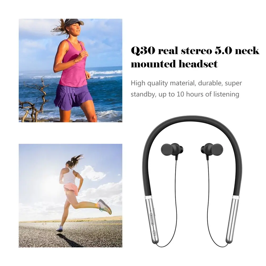 Q30 Wireless Sport Bluetooth Earphone V5 0 Sweatproof Neckband Stereo Magnetic Bluetooth Headset With Mic In ear Bass Earphone