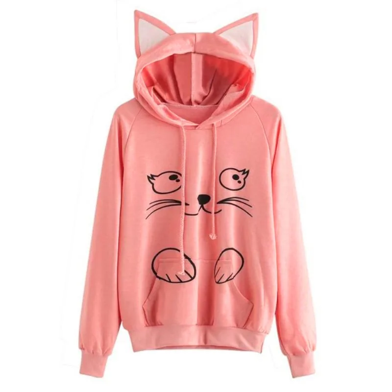 

Women Sweatshirt Pullovers Hoodie Sweatshirt Autumn Lovely Cat Printed Long Sleeve Casual Sweatshirts