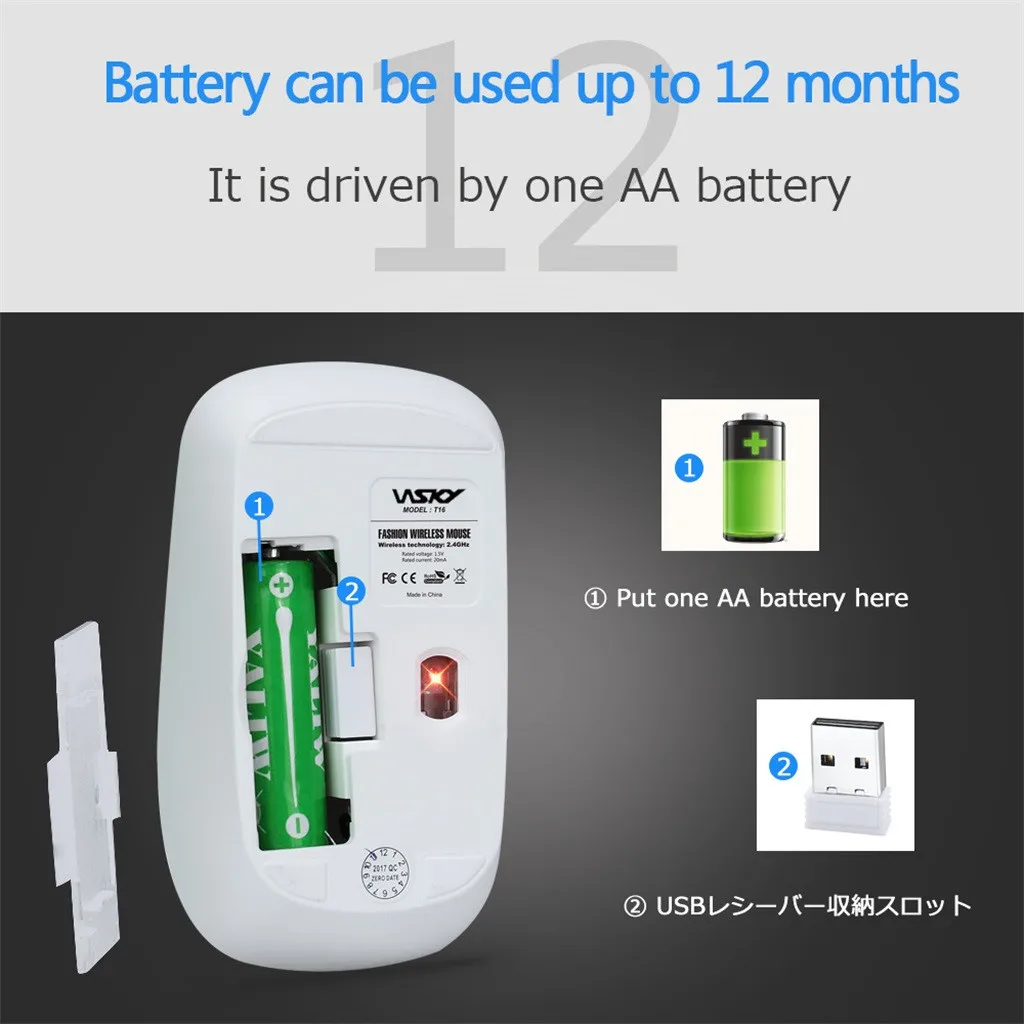 ZERODATE T16 Wireless Mouse USB Receiver Optical Sensor For PC Laptop Tablets