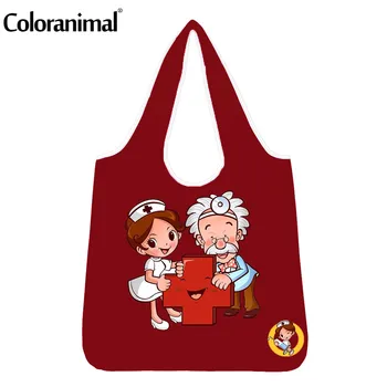 

Coloranimal Fashion Female Large Eco-Friendly Bags Nurse and Grandpa Print Shopper Bags for Ladies Protable Girl Grocery Bags