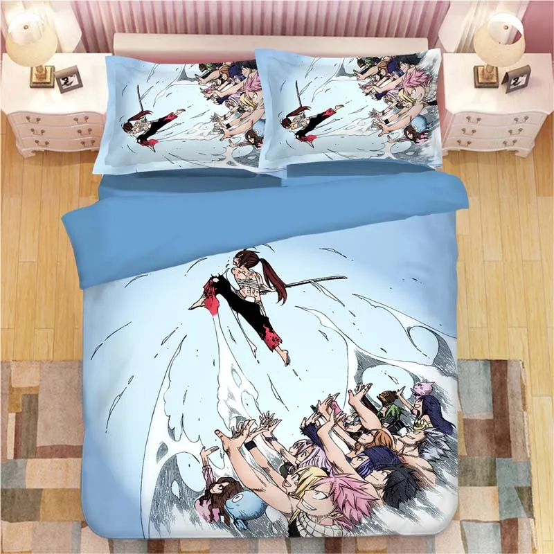 FAIRY TAIL 3D bed linen Cartoon anime Duvet Covers Pillowcases kids Anime Comforter Bedding Sets bed linens bedclothes bed set - Color: 9