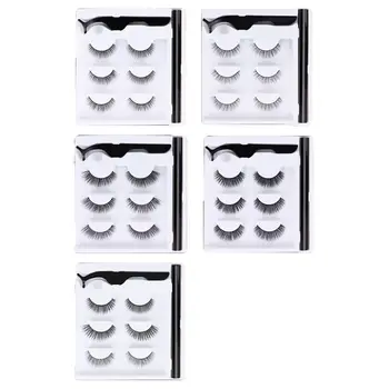 

3 Pairs Eyelashes with Self-Adhesive Eyeliner Kit Glue Free No Magnetic False Eye Lashes Set Reusable Long Lasting Waterproof