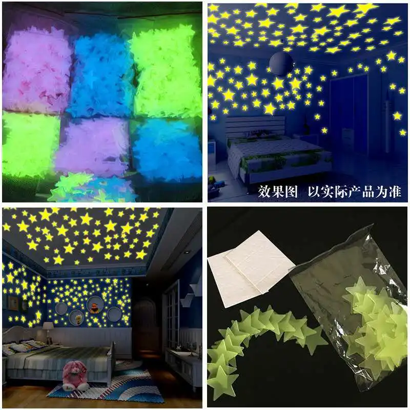 100pcs/bag 3cm Glow in the Dark Toys Luminous Star Stickers Bedroom Sofa Fluorescent Painting Toy PVC Stickers for Kids Room