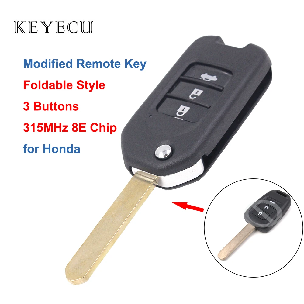 Брелок Keyecu для Honda Accord Fit odysley 2006 2007 3 кнопки 315 МГц 8E чип-ключ автомобиля |