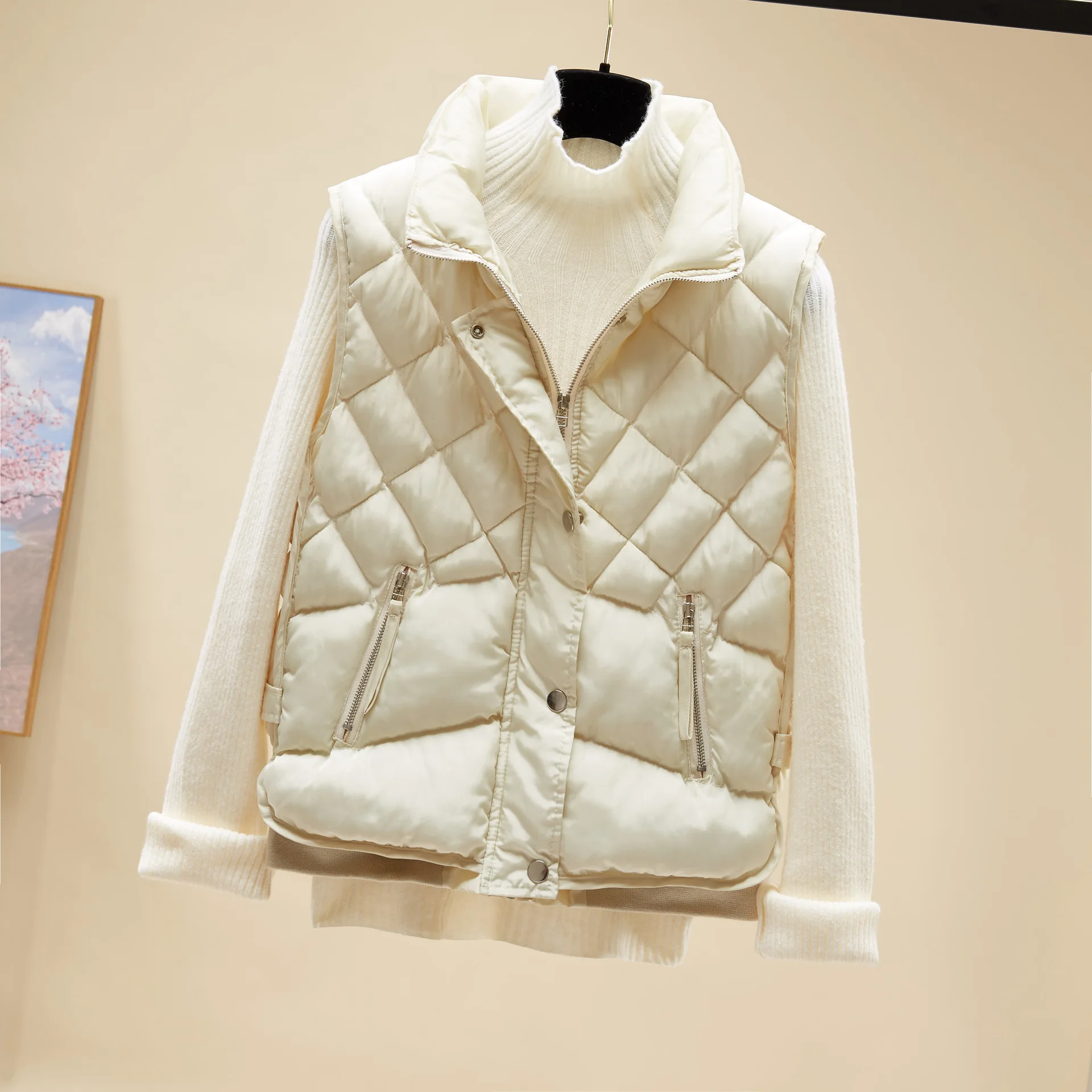 

2019 New Style Thin down Feather Cotton Vest Women's Korean-style Short Loose-Fit Cute Students Sleeveless Stand Collar Cotton C