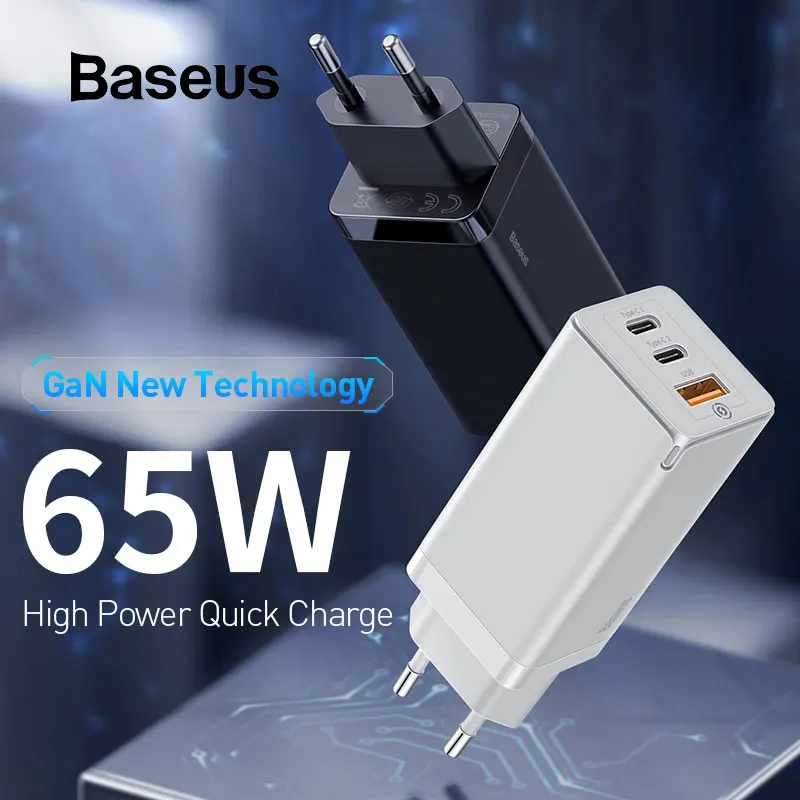 

BASEUS GaN Charger 65w Output QC/Pd3.0 Mini Portable 3 Mouth Fast-Charging Power Adapter For Smart Phone Laptop Wholesale