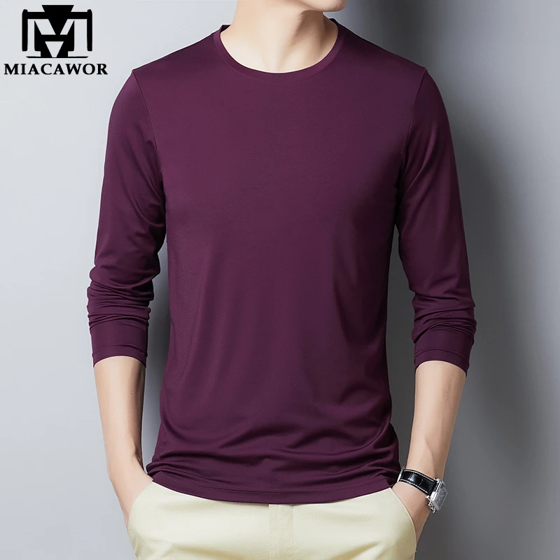 新メンズ Tシャツコットン春長袖 Tシャツメンズファッション固体色スリムフィット Tシャツシャツオム男性服 T2 Tシャツ Aliexpress