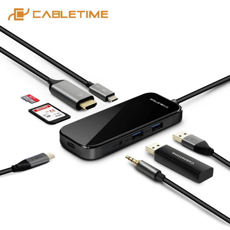 USB C концентратор USB 3,0 HDMI RJ45 type-C концентратор адаптер для iWatch Macbook air Matebook X USB 3,0 концентратор с беспроводной зарядкой C251