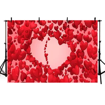 

Romantic Red Love Heart Background Photography Wedding Valentine Day Banner Photo Studio Backdrop Vinyl