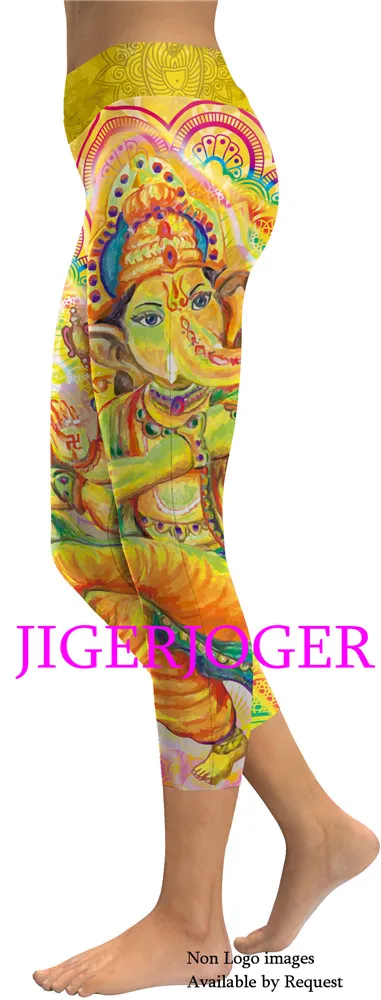JIGERJOGER Весна Желтый ganesha Леггинсы Капри пояс карман ластовица патчи толстые тяжелые качество спортивная одежда
