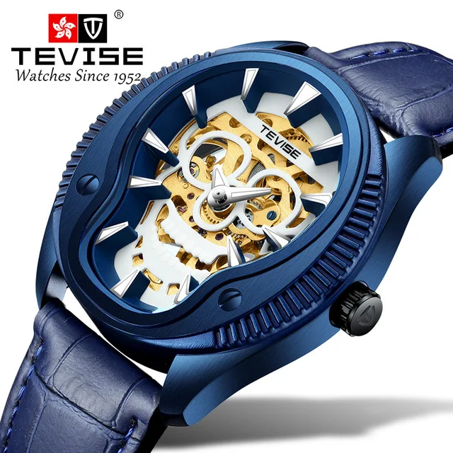 

Men's WatchesTevise Unique Skull Dial Design Automatic Mechanical Men Watch Fashion Leather Strap Wristwatch Relogio Masculino